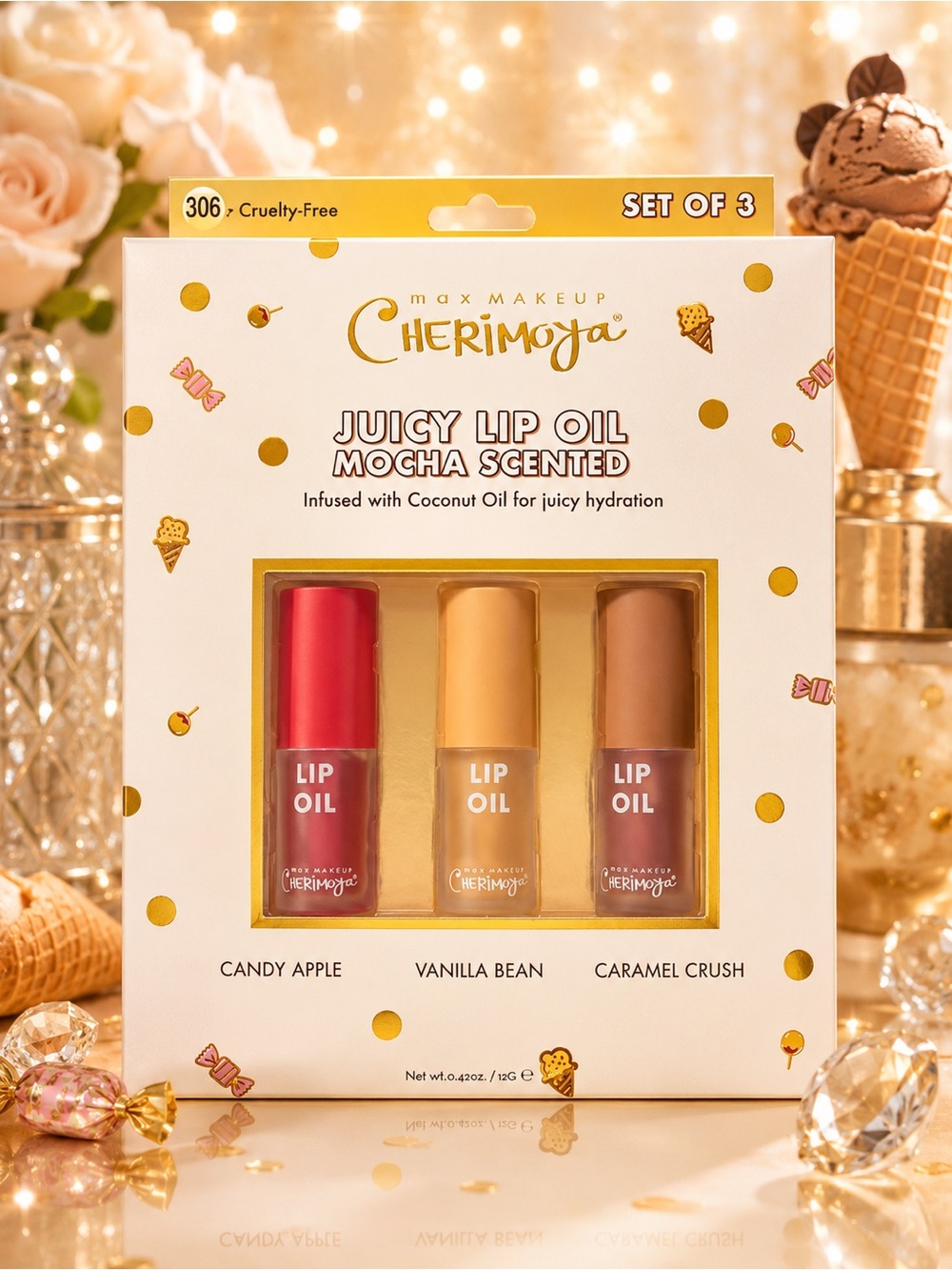 Cherimoya Juicy Lip Oil Trio — Mocha Scented